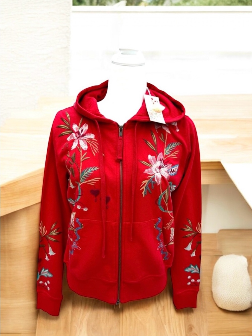 🆕 JOHNNY WAS Amarylla Red Embroidered Hoodie Jacket